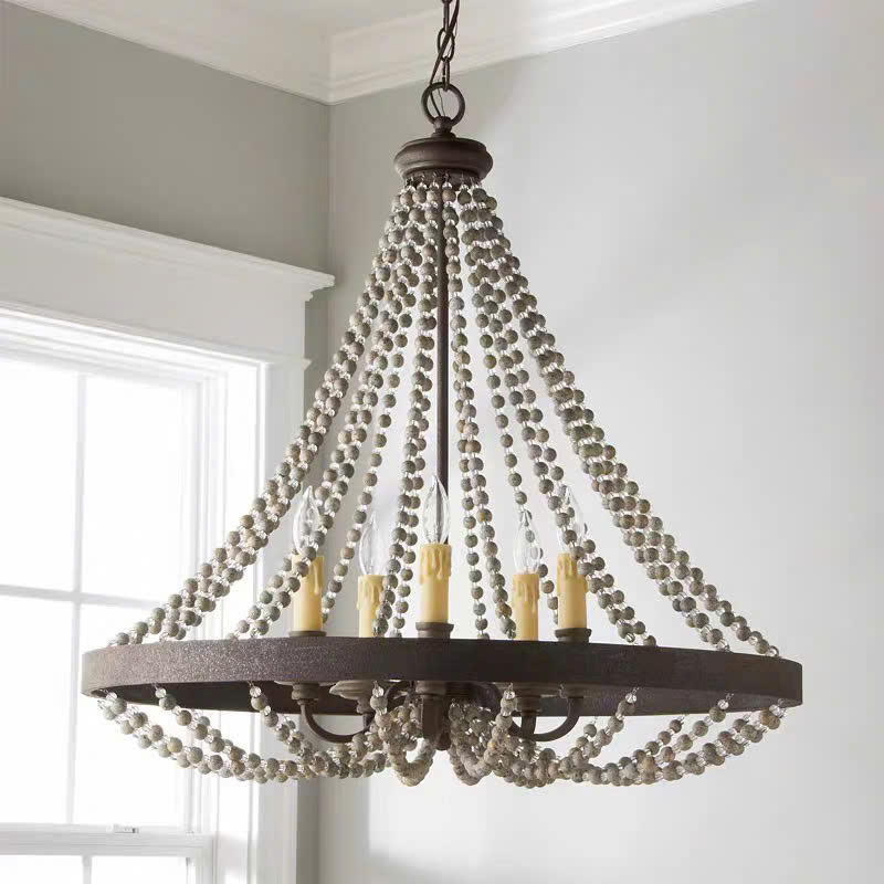 Đèn chùm hạt gỗ DC-0018