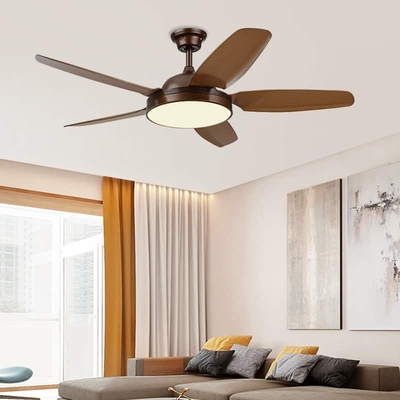 Quạt trần đèn 5 cánh màu nâu hiện đại tối giản