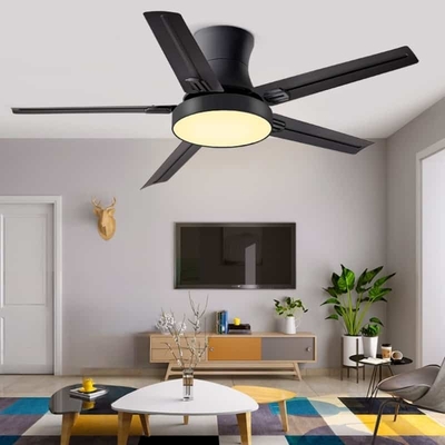 Đèn quạt trần khung thép cánh gỗ hiện đại