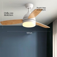 Đèn quạt trần bằng thép cánh gỗ hiện đại