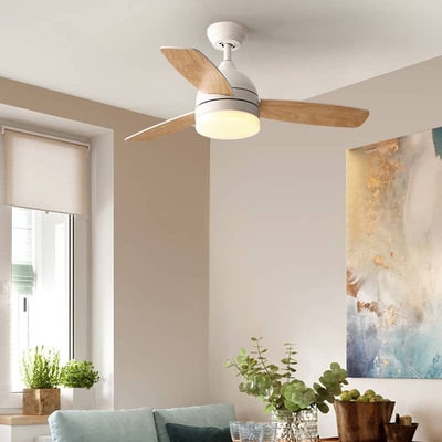 Đèn quạt trần bằng thép cánh gỗ hiện đại