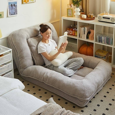 Ghế sofa lười kiêm giường gấp bọc vải nhung